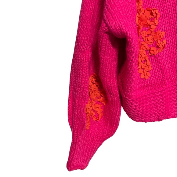 Davi & Dani Hot Pink Floral Appliqué Open Front Drop Shoulder Cardigan Sz Large - Picture 4 of 6